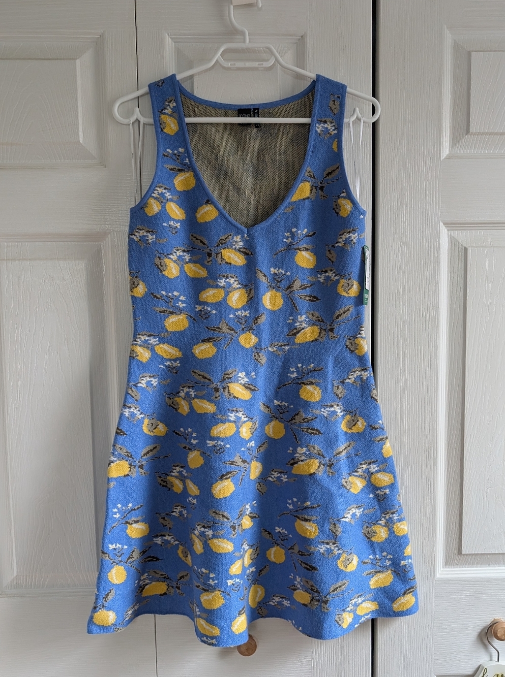 Simons Blue Knit Dress with Yellow Lemon Print